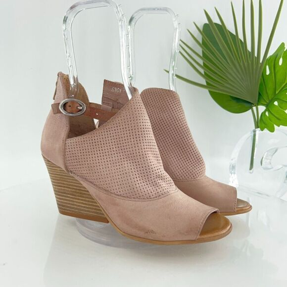 Miz Mooz Knox Sandal Women 38 8 Blush Pink Leather Wedge Boho Open Toe Bootie - Picture 2 of 16